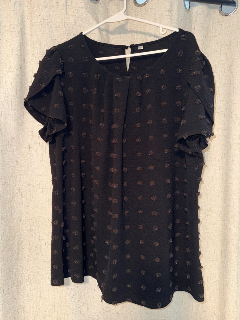 SHEIN Black Textured Dot Flutter Sleeve Blouse